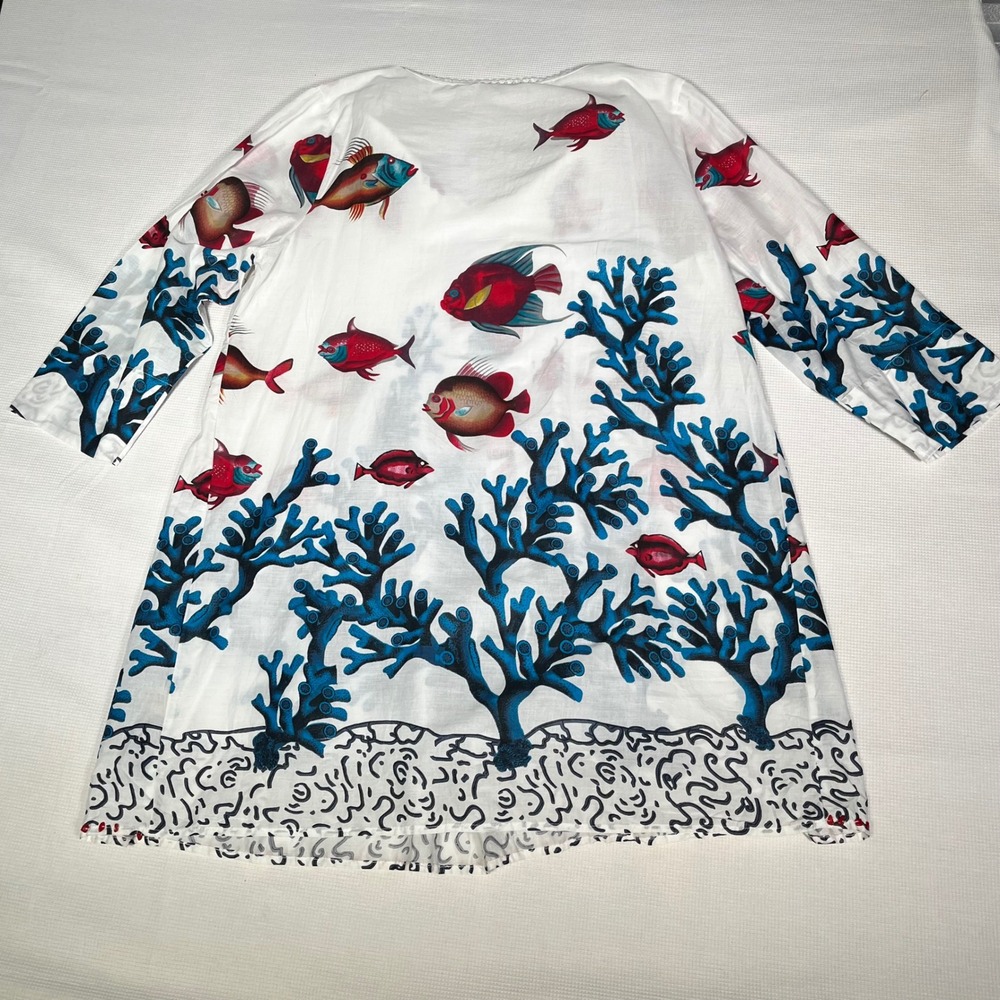 Soft Surroundings NWT Seychelles Tunic XL White Blue Coral Fish Cotton - Picture 4 of 6